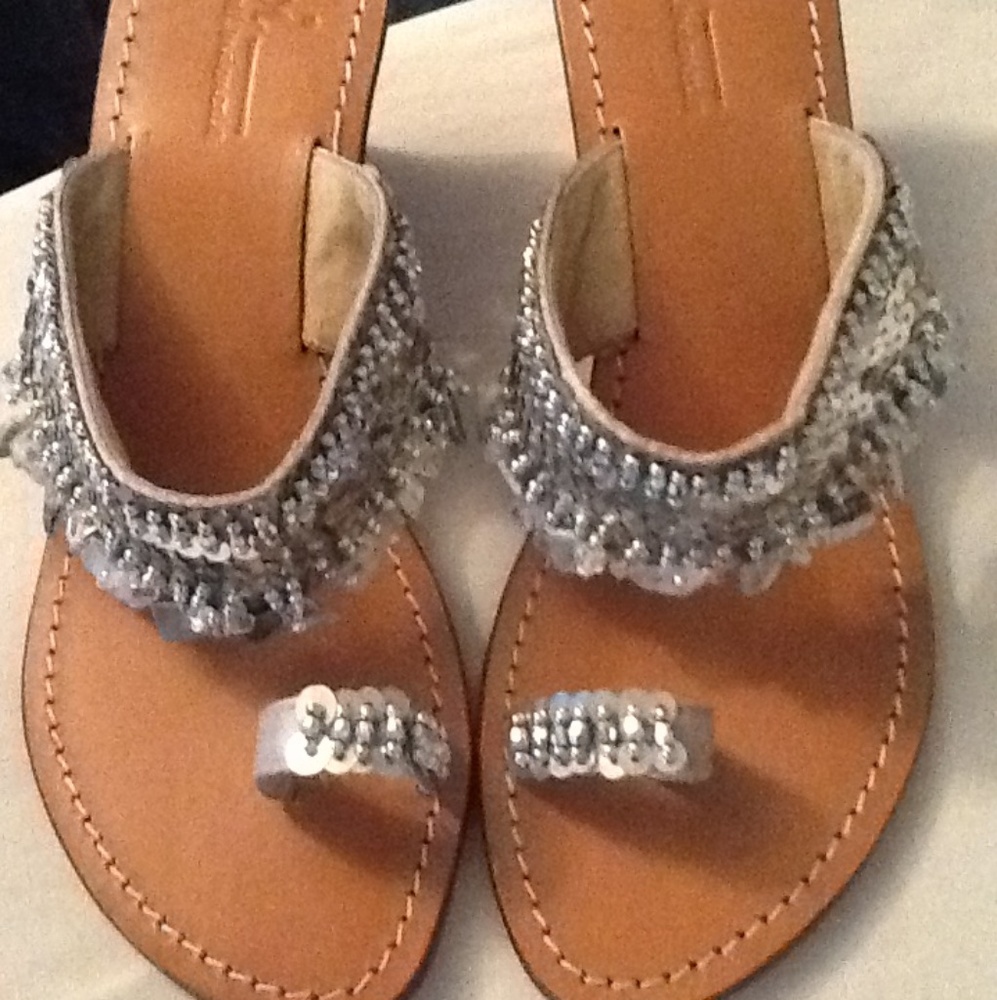 Imported Silver Sequin Toe Ring Wedge Sandals